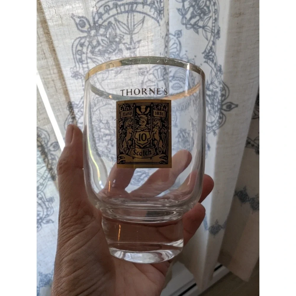 Vintage Thorne's Scotch Whisky Rocks Glasses Gold Rimmed‎ Set Of 4